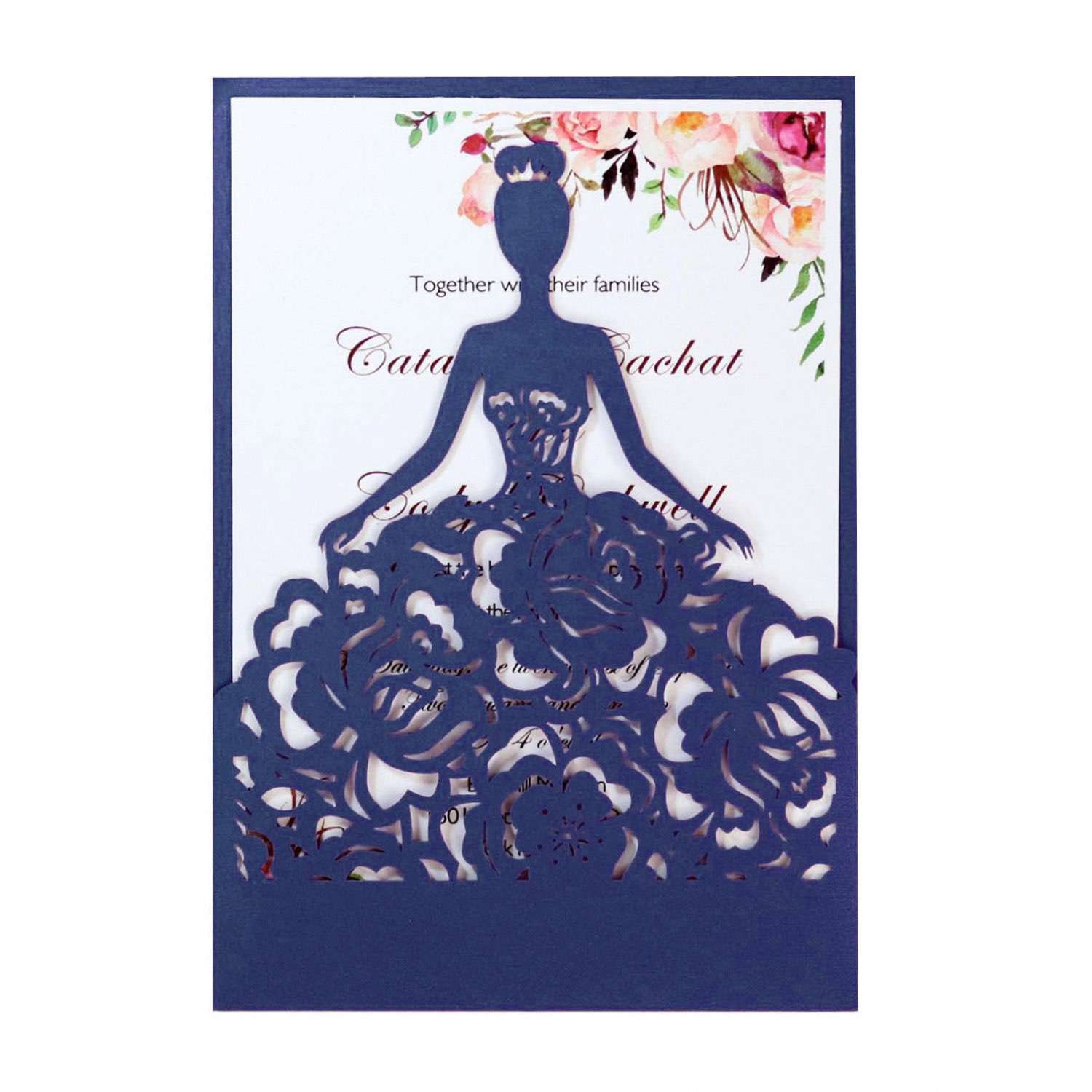 Modern Invitation Cards Beautiful Girl Laser Cut Iridescent Paper 
